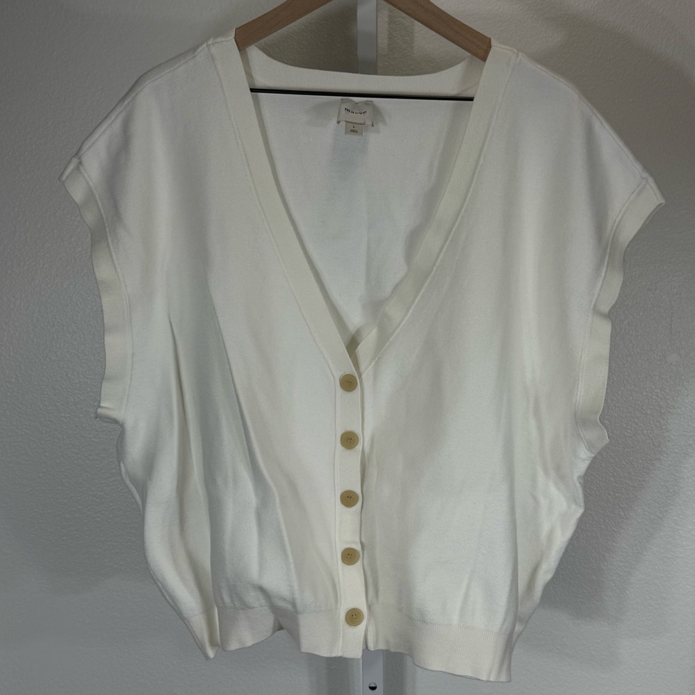 MAEVE knit sweater vest sleeveless cardigan cream white‎ button size Large